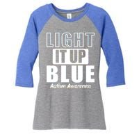 Autism Awareness Light It Up Blue Text Logo Women's Tri-Blend 3/4-Sleeve Raglan Shirt