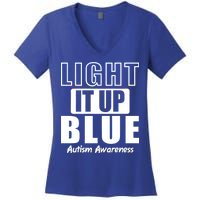 Autism Awareness Light It Up Blue Text Logo Women's V-Neck T-Shirt