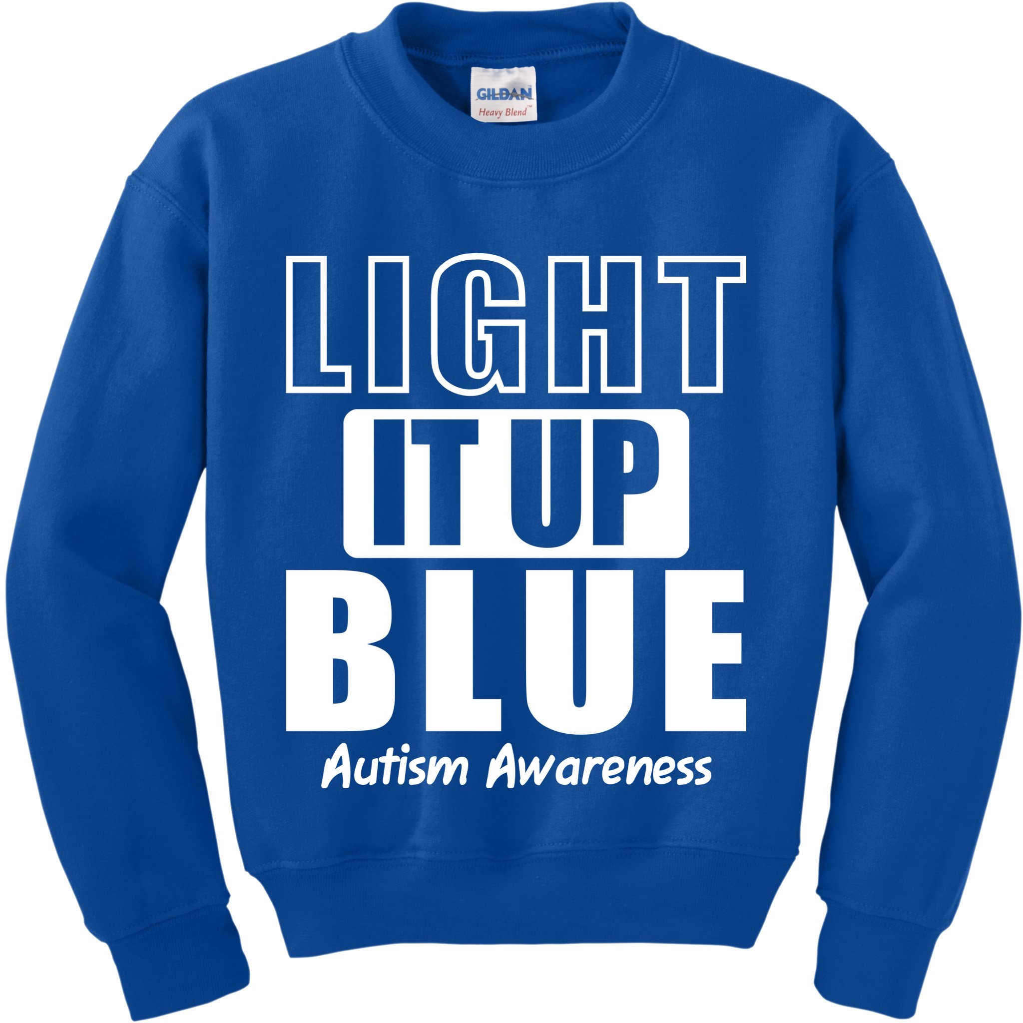 Autism Awareness Light It Up Blue Text Logo Kids Sweatshirt