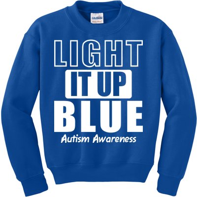 Autism Awareness Light It Up Blue Text Logo Kids Sweatshirt