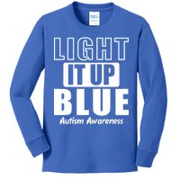 Autism Awareness Light It Up Blue Text Logo Kids Long Sleeve Shirt