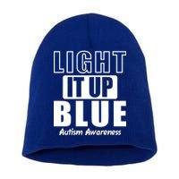 Autism Awareness Light It Up Blue Text Logo Short Acrylic Beanie