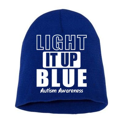 Autism Awareness Light It Up Blue Text Logo Short Acrylic Beanie