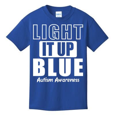 Autism Awareness Light It Up Blue Text Logo Kids T-Shirt