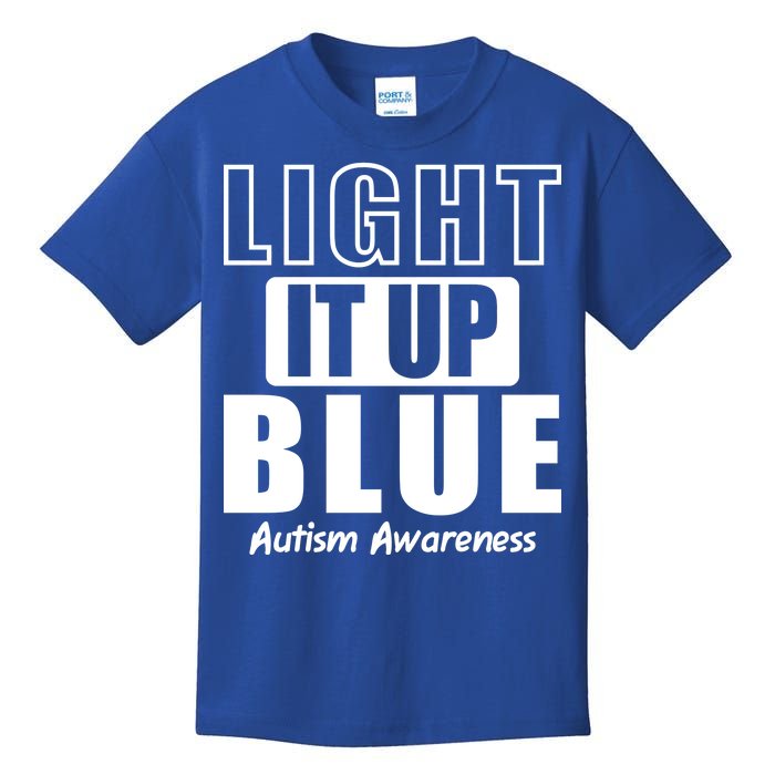 Autism Awareness Light It Up Blue Text Logo Kids T-Shirt