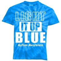 Autism Awareness Light It Up Blue Text Logo Kids Tie-Dye T-Shirt