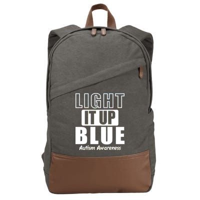 Autism Awareness Light It Up Blue Text Logo Cotton Canvas Backpack