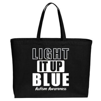 Autism Awareness Light It Up Blue Text Logo Cotton Canvas Jumbo Tote