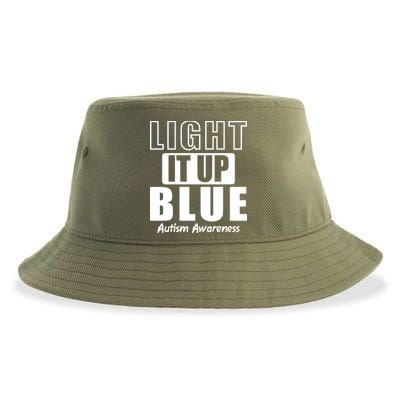 Autism Awareness Light It Up Blue Text Logo Sustainable Bucket Hat