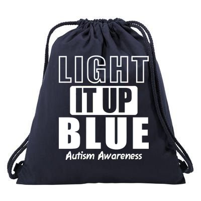 Autism Awareness Light It Up Blue Text Logo Drawstring Bag