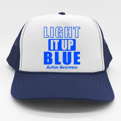 Autism Awareness Light It Up Blue Text Logo Trucker Hat