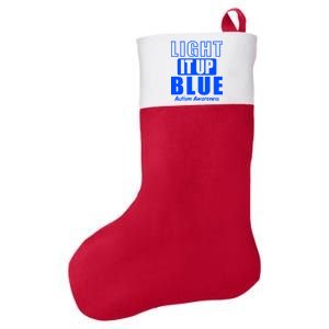 Autism Awareness Light It Up Blue Text Logo Felt Holiday Christmas Stocking