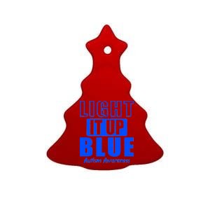 Autism Awareness Light It Up Blue Text Logo Ceramic Tree Ornament