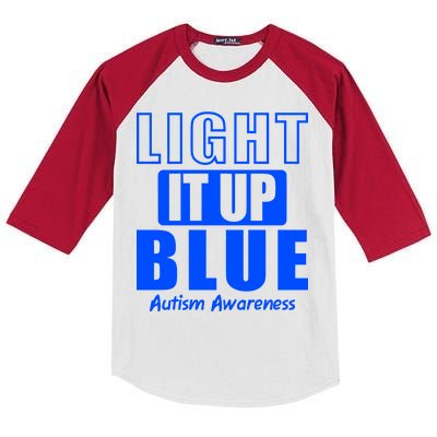 Autism Awareness Light It Up Blue Text Logo Kids Colorblock Raglan Jersey