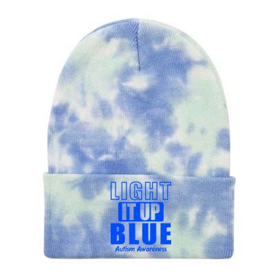 Autism Awareness Light It Up Blue Text Logo Tie Dye 12in Knit Beanie