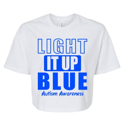 Autism Awareness Light It Up Blue Text Logo Bella+Canvas Jersey Crop Tee