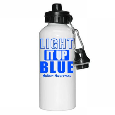 Autism Awareness Light It Up Blue Text Logo Aluminum Water Bottle