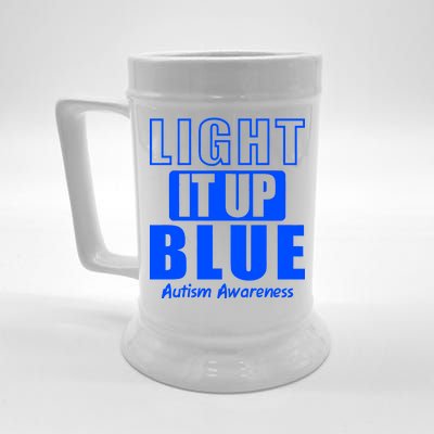 Autism Awareness Light It Up Blue Text Logo Beer Stein