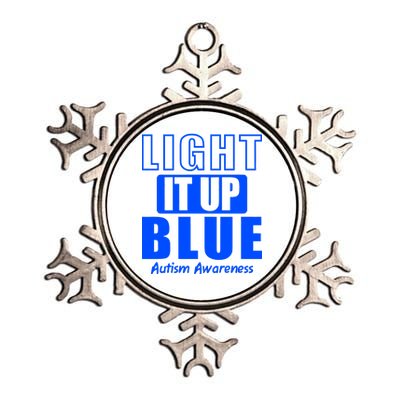 Autism Awareness Light It Up Blue Text Logo Metallic Star Ornament