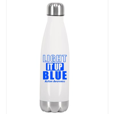 Autism Awareness Light It Up Blue Text Logo Stainless Steel Insulated Water Bottle