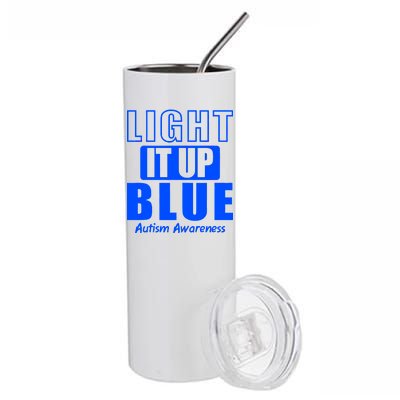 Autism Awareness Light It Up Blue Text Logo Stainless Steel Tumbler