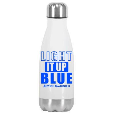 Autism Awareness Light It Up Blue Text Logo Stainless Steel Insulated Water Bottle