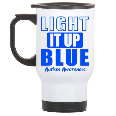 Autism Awareness Light It Up Blue Text Logo Stainless Steel Travel Mug