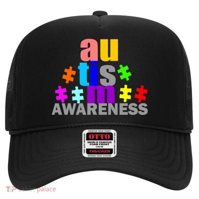 Autism Awareness Logo High Crown Mesh Back Trucker Hat