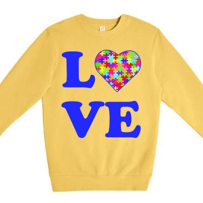 Autism Awareness Love Heart Puzzle Pieces Premium Crewneck Sweatshirt