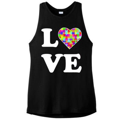 Autism Awareness Love Heart Puzzle Pieces Ladies PosiCharge Tri-Blend Wicking Tank