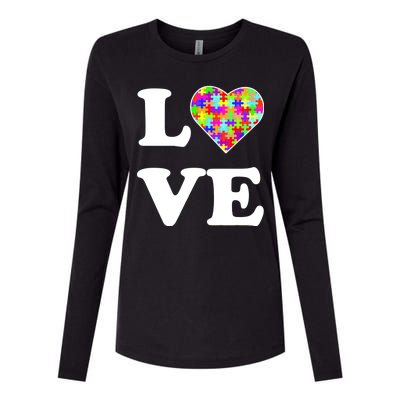 Autism Awareness Love Heart Puzzle Pieces Womens Cotton Relaxed Long Sleeve T-Shirt