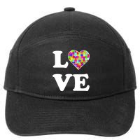 Autism Awareness Love Heart Puzzle Pieces 7-Panel Snapback Hat