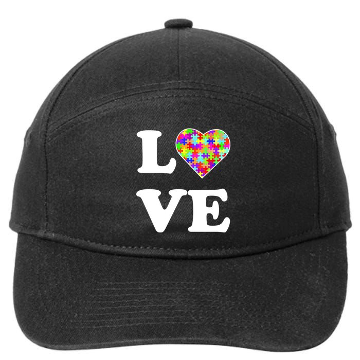 Autism Awareness Love Heart Puzzle Pieces 7-Panel Snapback Hat