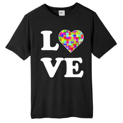 Autism Awareness Love Heart Puzzle Pieces Tall Fusion ChromaSoft Performance T-Shirt