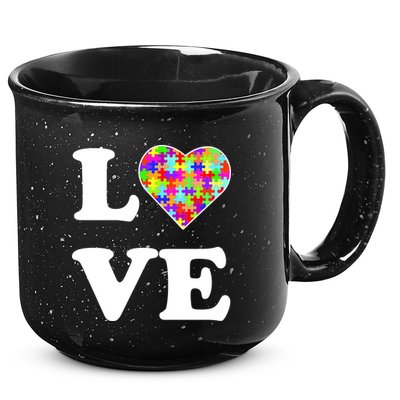 Autism Awareness Love Heart Puzzle Pieces 15oz Campfire Ceramic Mug