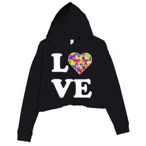 Autism Awareness Love Heart Puzzle Pieces Crop Fleece Hoodie