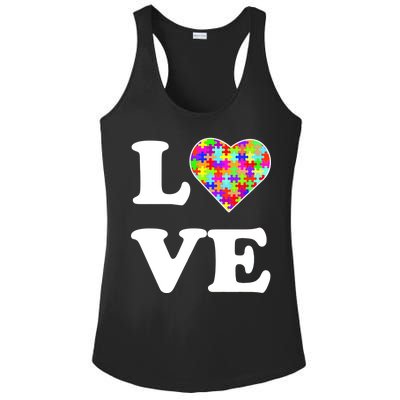 Autism Awareness Love Heart Puzzle Pieces Ladies PosiCharge Competitor Racerback Tank