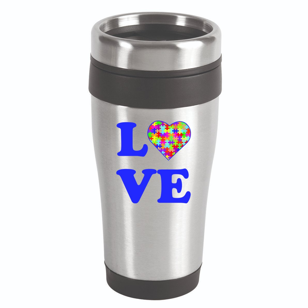 Autism Awareness Love Heart Puzzle Pieces 16oz Travel Tumbler