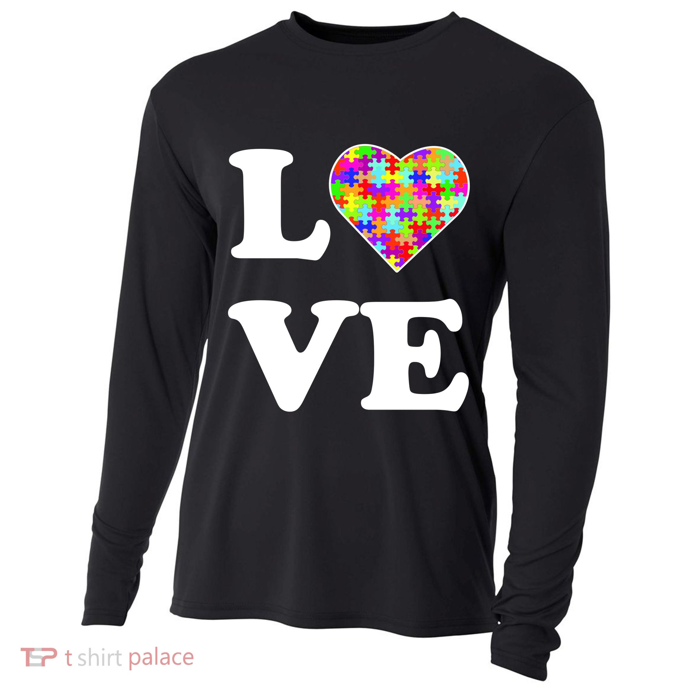 Autism Awareness Love Heart Puzzle Pieces Cooling Performance Long Sleeve Crew