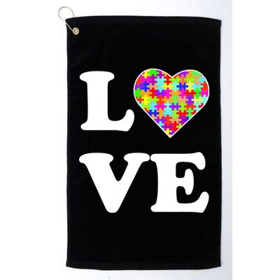 Autism Awareness Love Heart Puzzle Pieces Platinum Collection Golf Towel