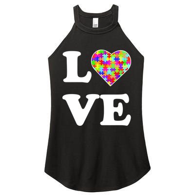 Autism Awareness Love Heart Puzzle Pieces Women's Perfect Tri Rocker Tank