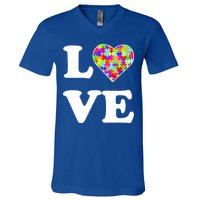 Autism Awareness Love Heart Puzzle Pieces V-Neck T-Shirt