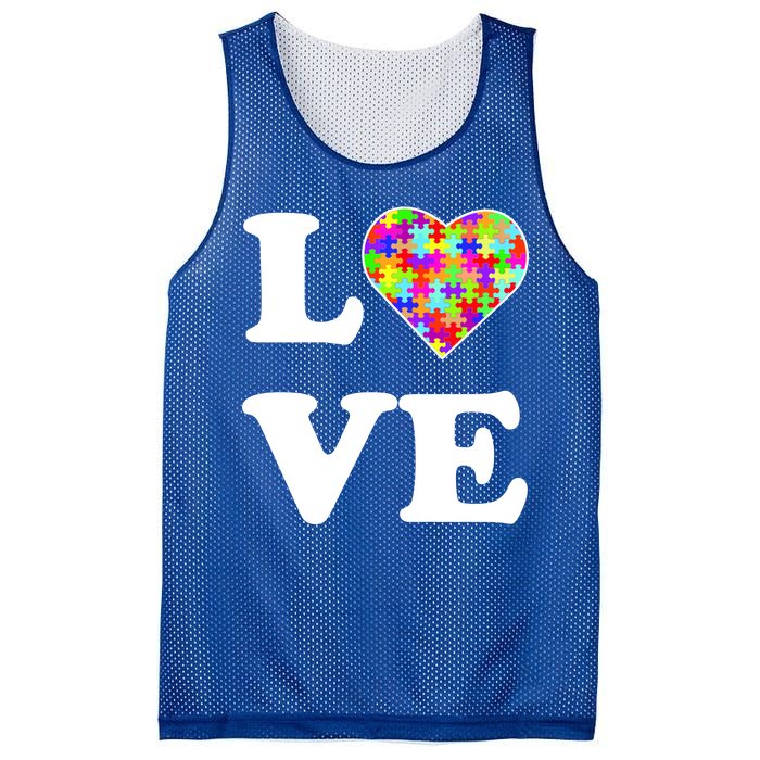 Autism Awareness Love Heart Puzzle Pieces Mesh Reversible Basketball Jersey Tank