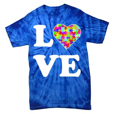 Autism Awareness Love Heart Puzzle Pieces Tie-Dye T-Shirt