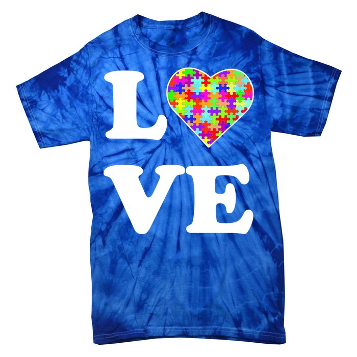 Autism Awareness Love Heart Puzzle Pieces Tie-Dye T-Shirt