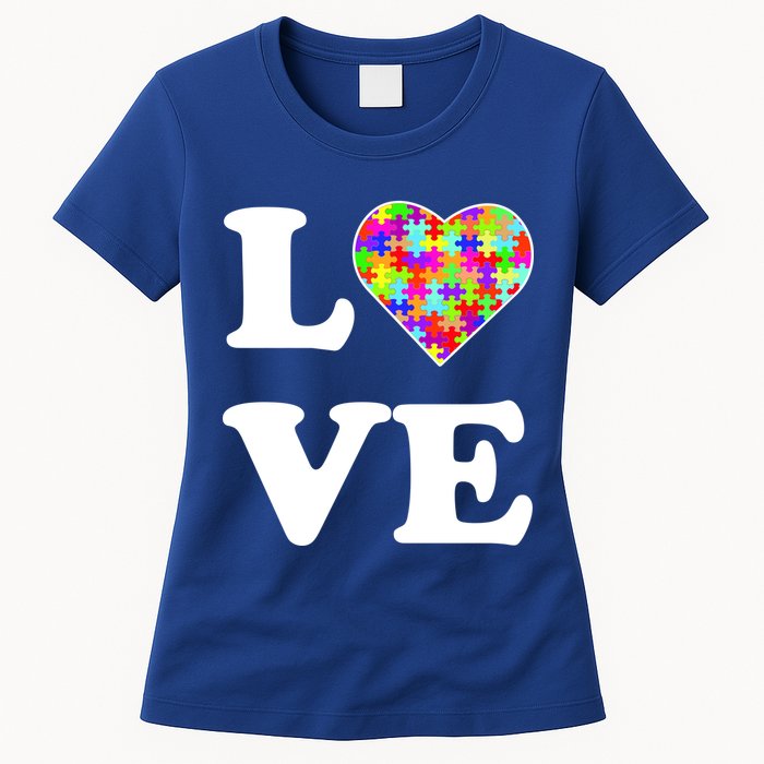 Autism Awareness Love Heart Puzzle Pieces Womens T-Shirt