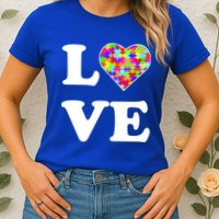 Autism Awareness Love Heart Puzzle Pieces Womens T-Shirt