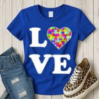 Autism Awareness Love Heart Puzzle Pieces Womens T-Shirt