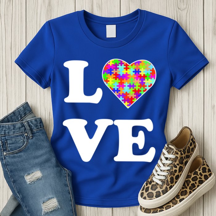 Autism Awareness Love Heart Puzzle Pieces Womens T-Shirt