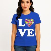 Autism Awareness Love Heart Puzzle Pieces Womens T-Shirt